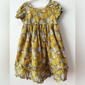 Blue and yellow dress with cap sleeves